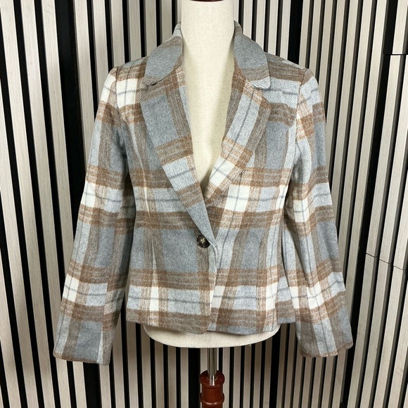 bagatelle Jackets & Blazers - BAGATELLE Plaid Women's Jacket in Gray and Brown, Sz Sm